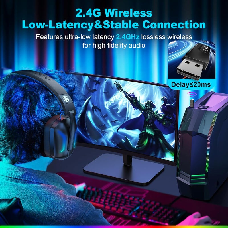 Fachixy Wireless Gaming Headset with Microphone for PC, PS5, PS4, Bluetooth Gaming Headphones - Fast Charge 50Hr Battery, Cool LED Lights for Switch, Laptop, Mobile, Mac 2.4GHz Gamer Headset - Image 4